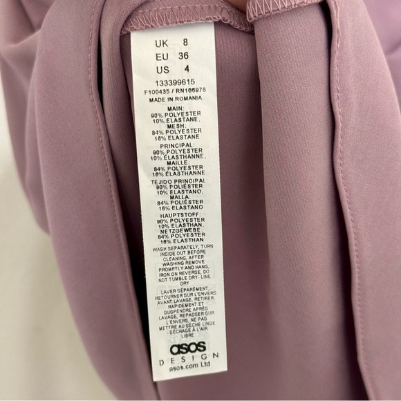 NWOT! ASOS Design Mauve Corset Mesh Sleeves Drape Mini Dress Size 4 - Picture 7 of 11